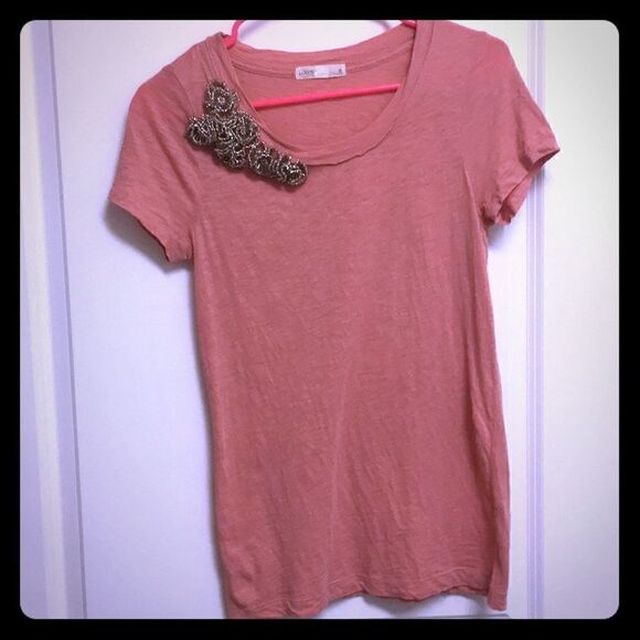 Jcrew salmon colored embellished T-shirt size S - Picture 1 of 3